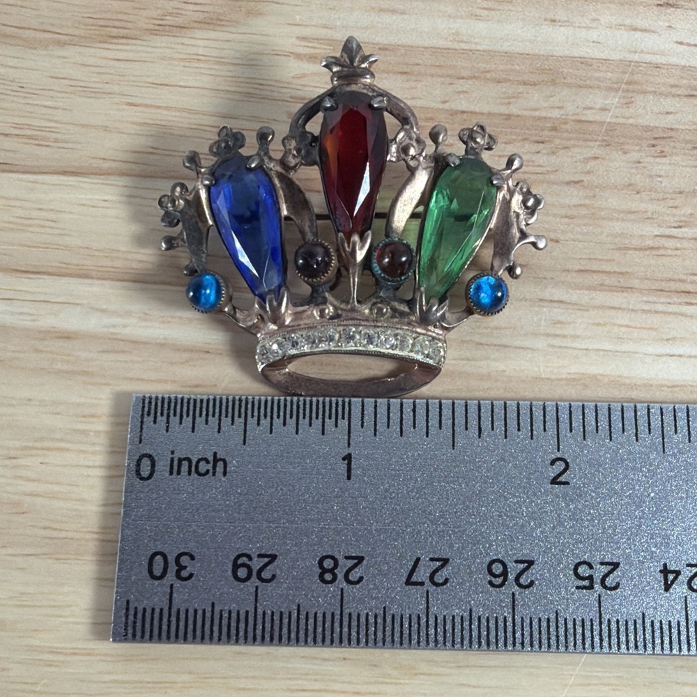 MCM STERLING GOLD WASH CROWN CORONATION RHINESTONE BROOCH PIN PENDANT - Picture 4 of 11